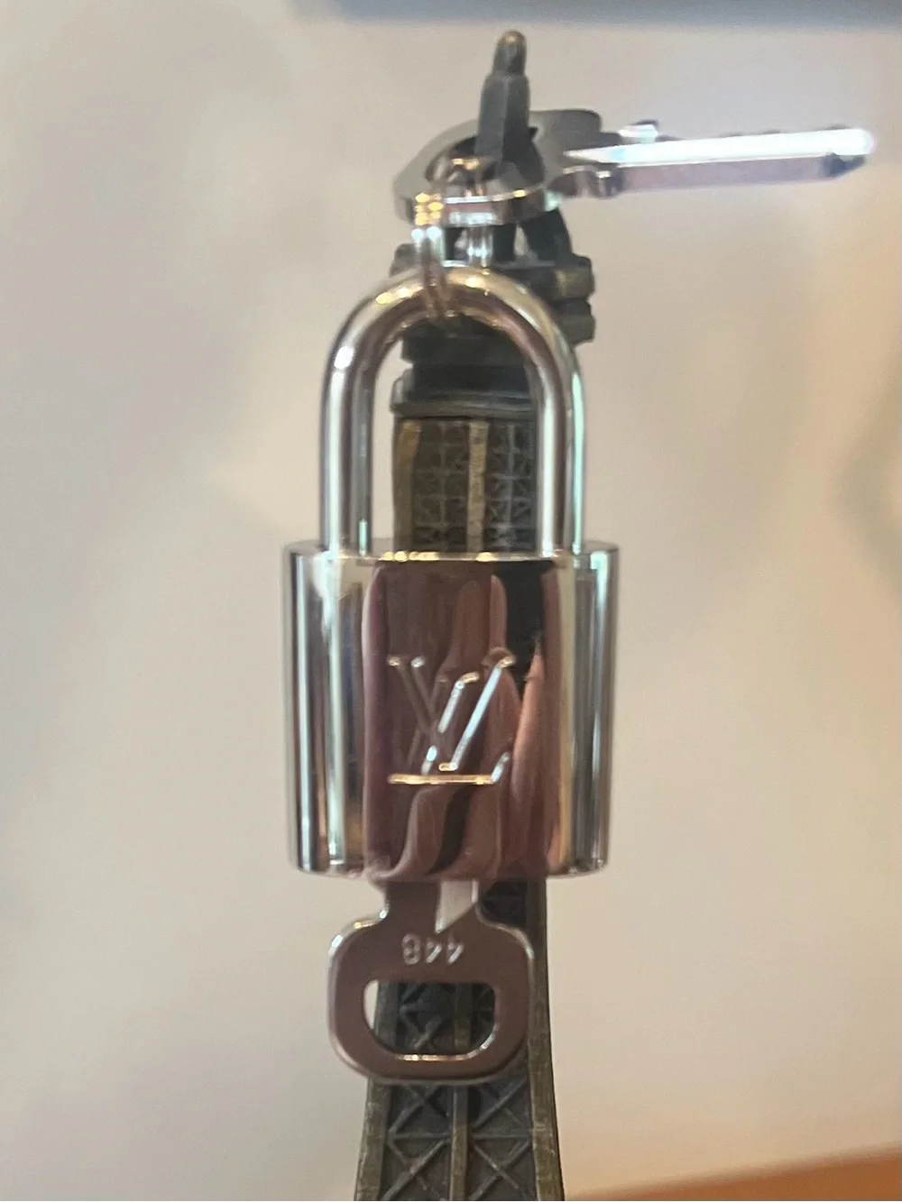 Louis Vuitton Authentic Polished Silver Padlock and Matching Key